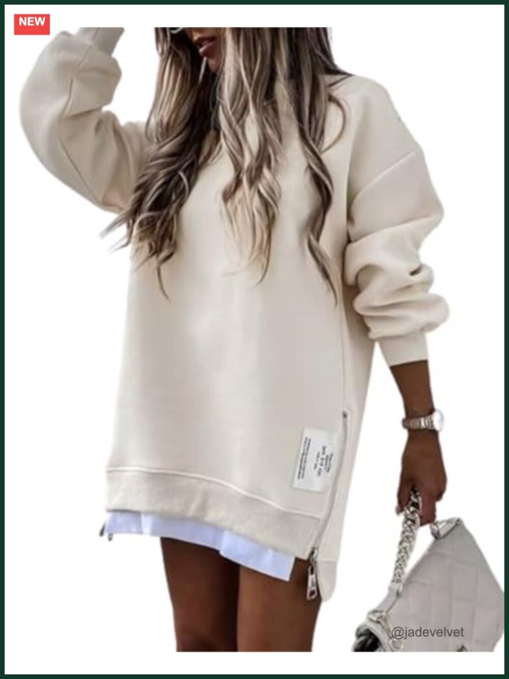 Oversized Crewneck Sweatshirt Side Zipper Slit Pullover Top